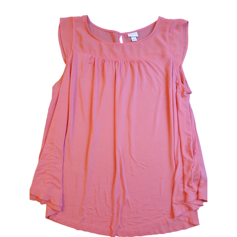 Merona Womens XXL Coral Pink Sleeveless Babydoll Top Sheer Yoke Pleated Blouse - Picture 2 of 7